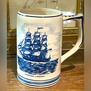 Vintage (1940) G.K.B. Hand Painted Whaleship Lagoda Delfts Holland Mug or Stein